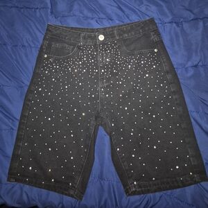 SHEIN Dark Jean Shorts with Metallic Accents